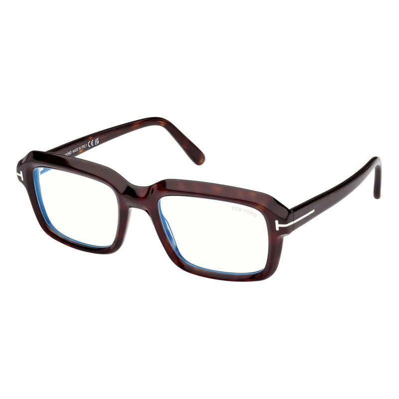 Tom Ford Eyeglasses Square Full Rim, Dark Havana Frame And Clear Blue Block Lenses Lens Ft5888-B052