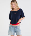 Aeropostale Seriously Soft American Flag Off-The-Shoulder Boyfriend Graphic Tee