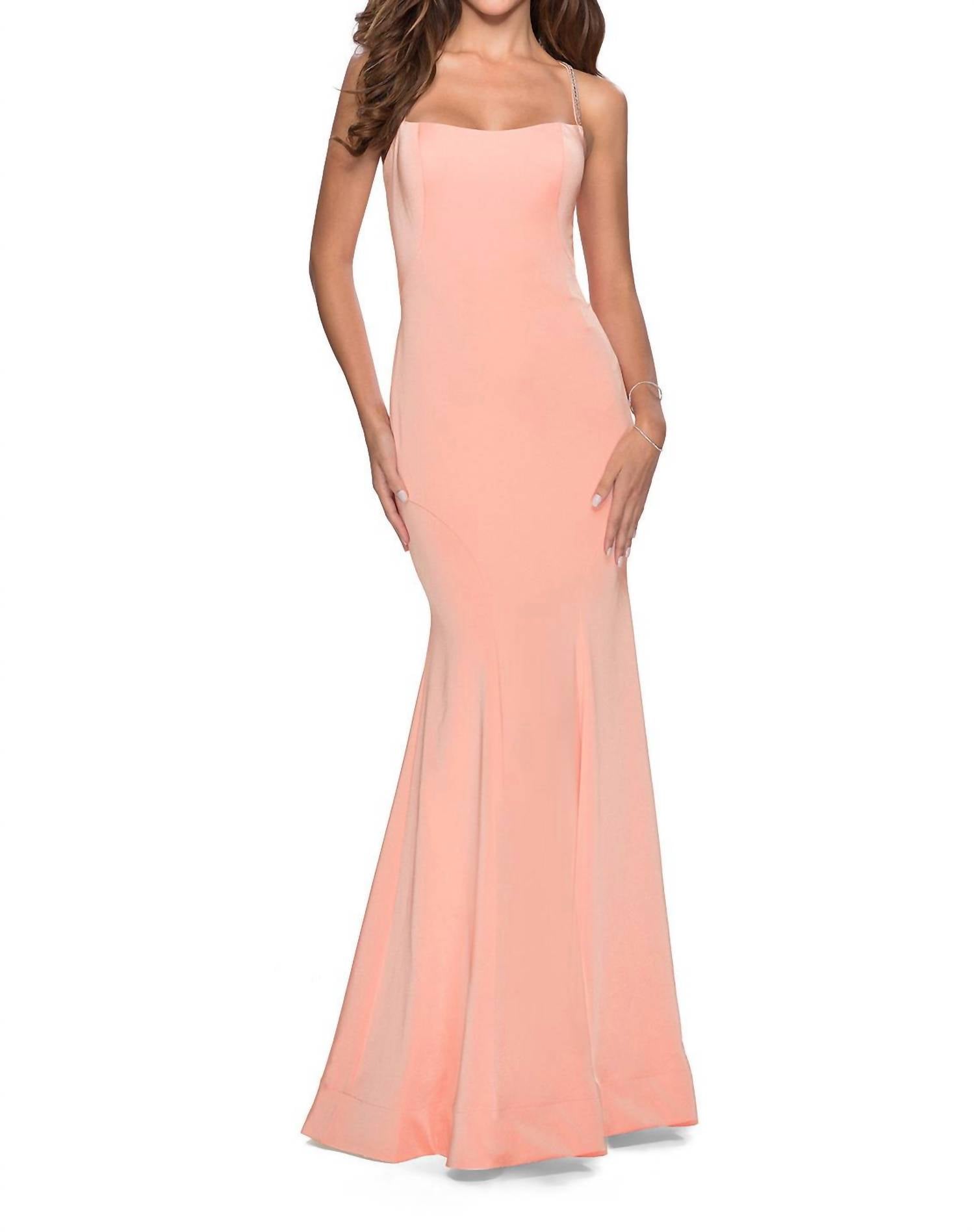 Jersey Mermaid Evening Dress In Peach