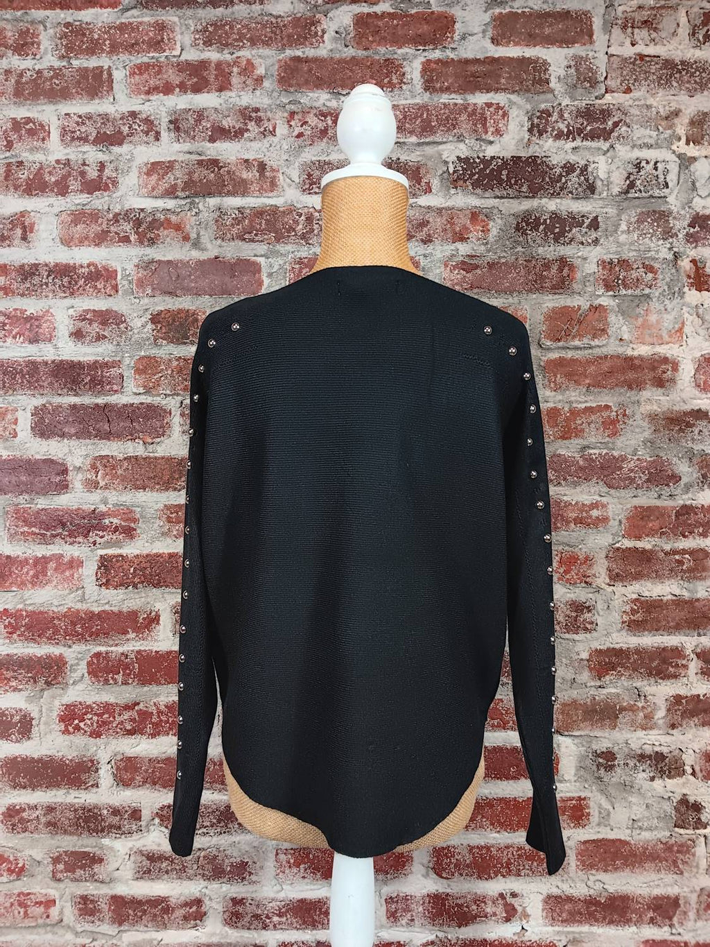 Pullover Sweater With Studded Sleeve In Black