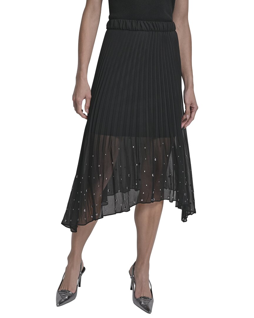 DKNY Chiffon Studded Linen Midi Skirt