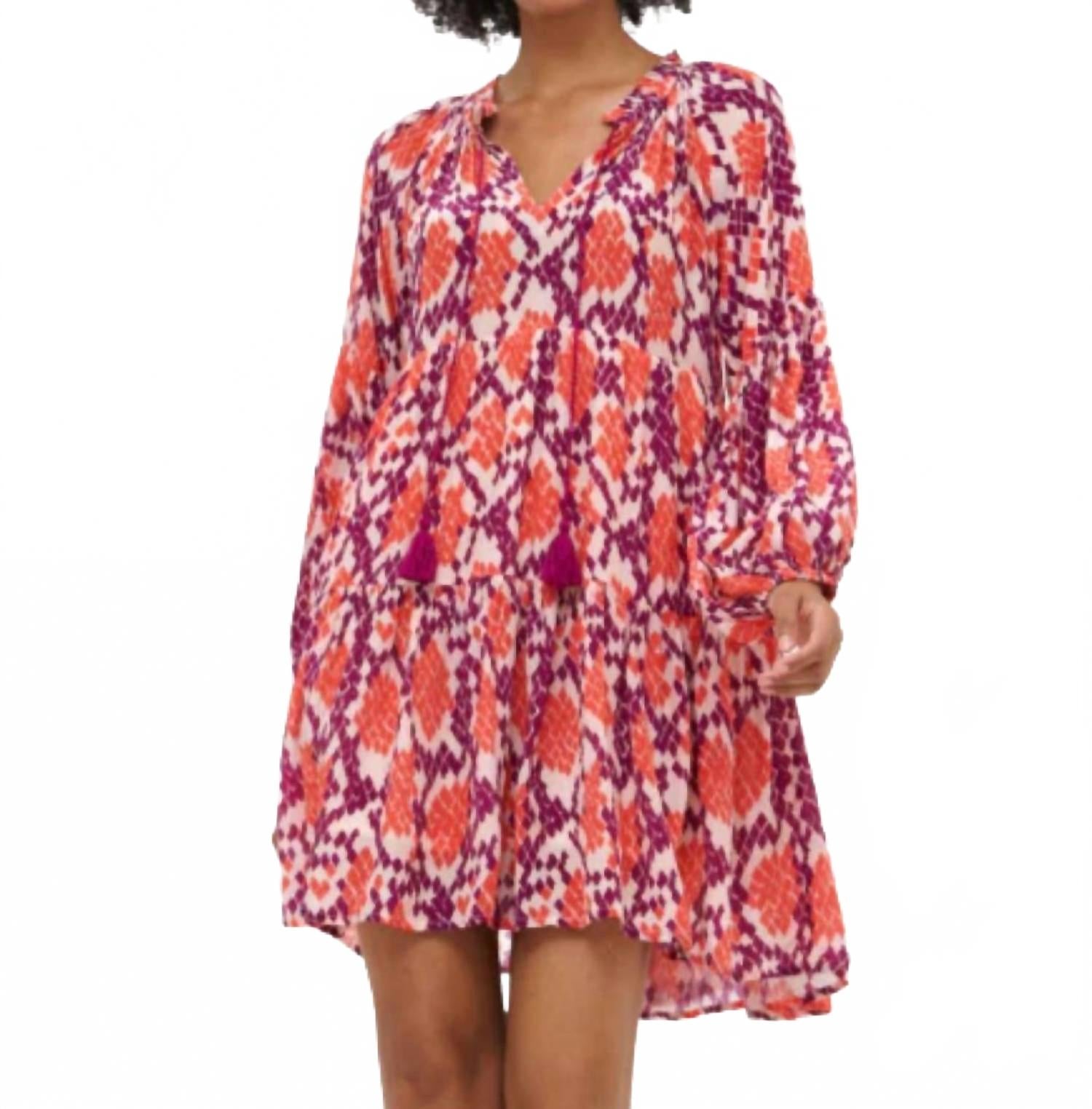 Balloon Sleeve Dress In Coral Python