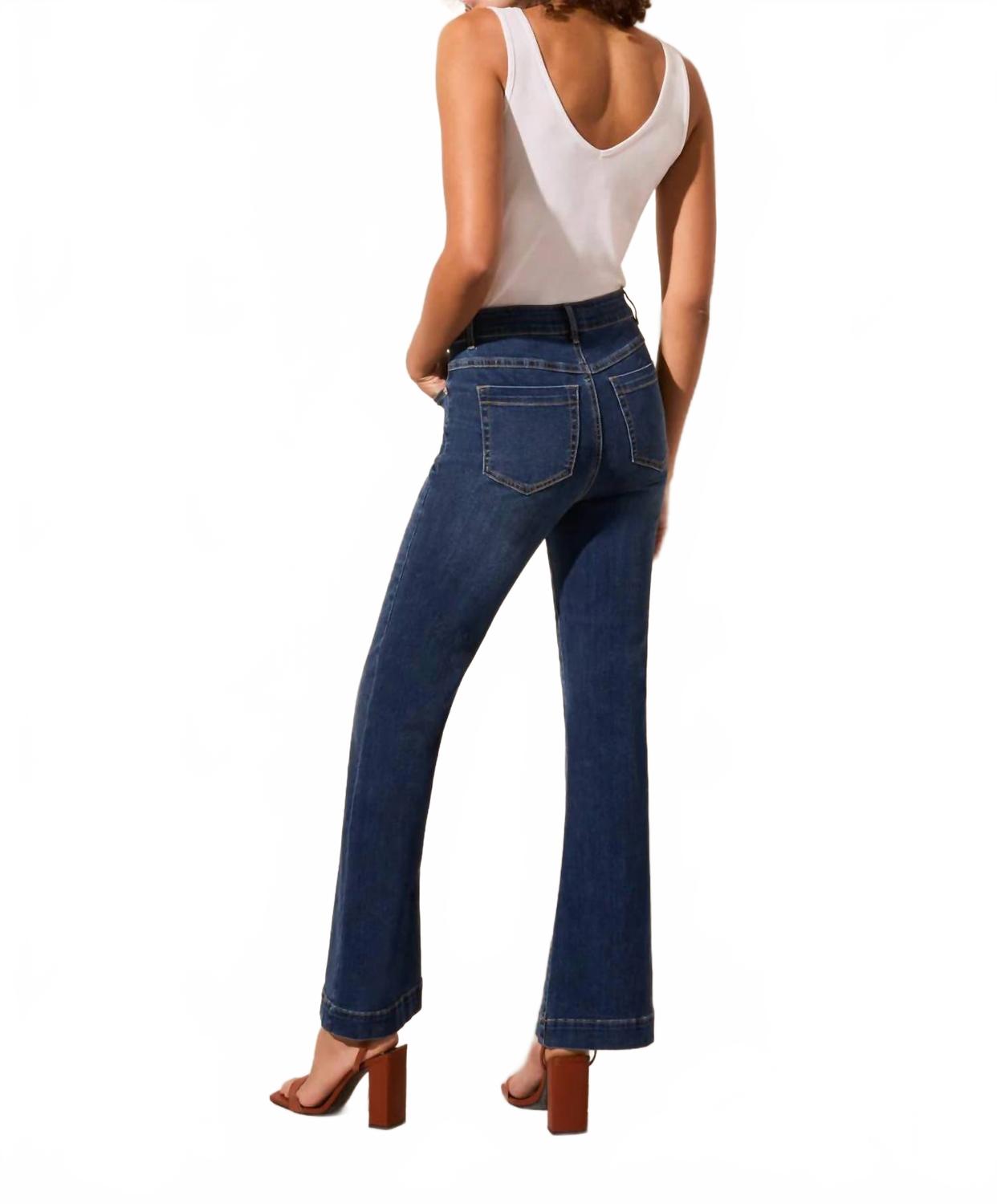Audrey Pull On Flare Leg Pants In Stormy Blue