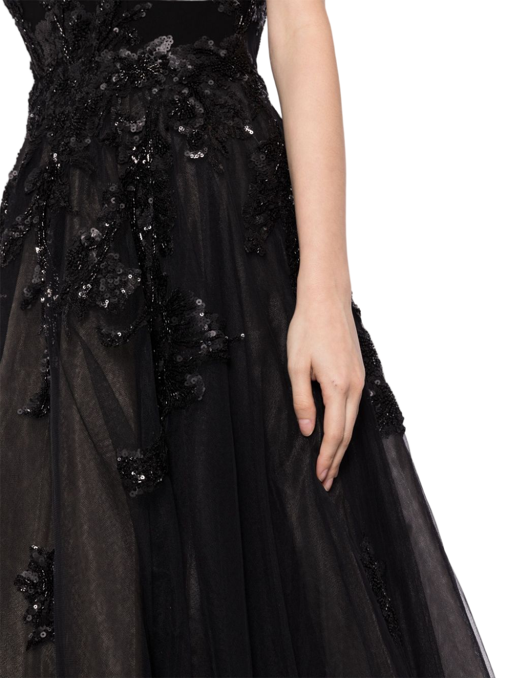 Tulle Beaded Dress With A Crepe Strapless Top