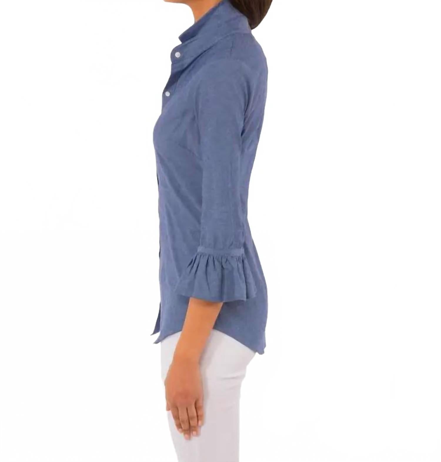 Priss Button Up Top In Chambray