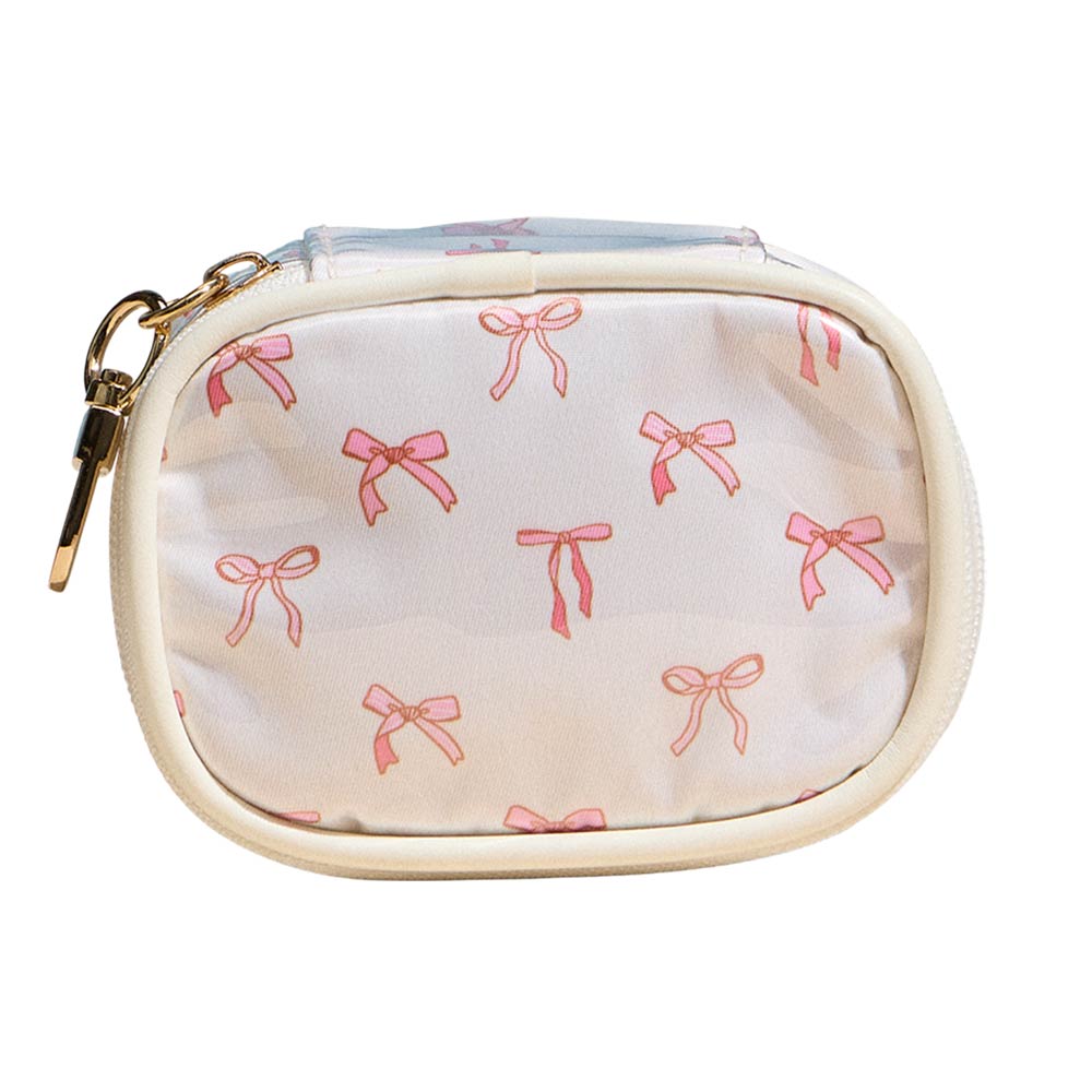 Bow Pattern Print Mini Zip Keychain Pouch Bag