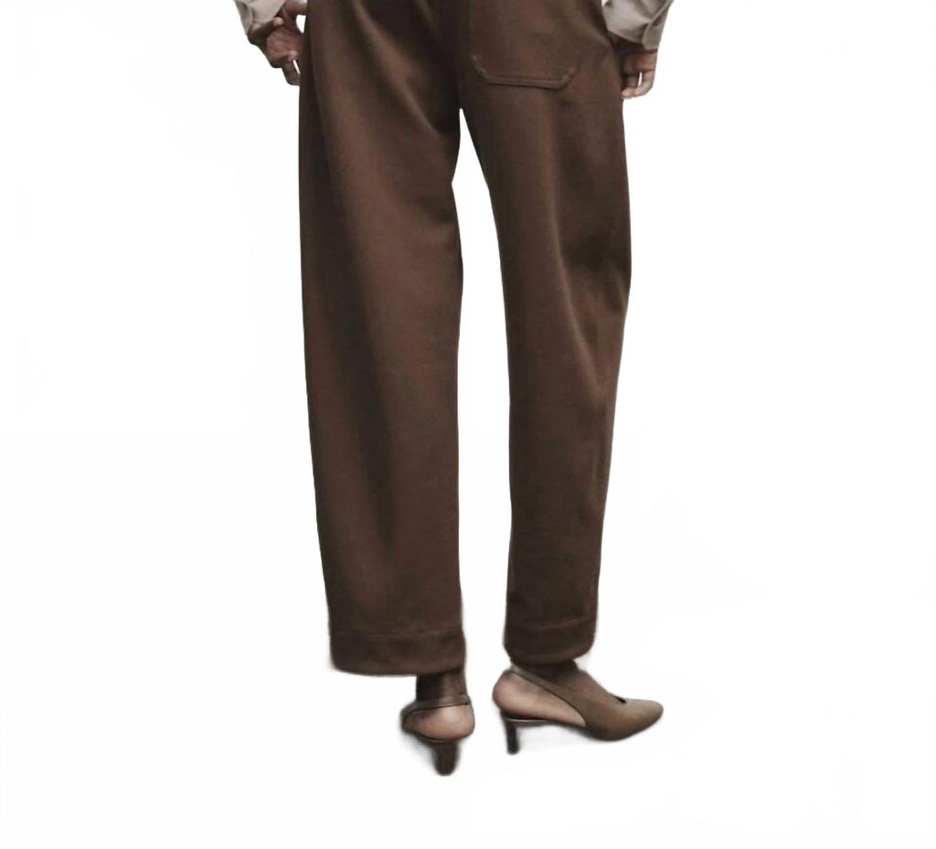 Pleated Barrel Leg Pants In Brown