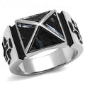 High polished (no plating) Stainless Steel Ring with Leather in Jet