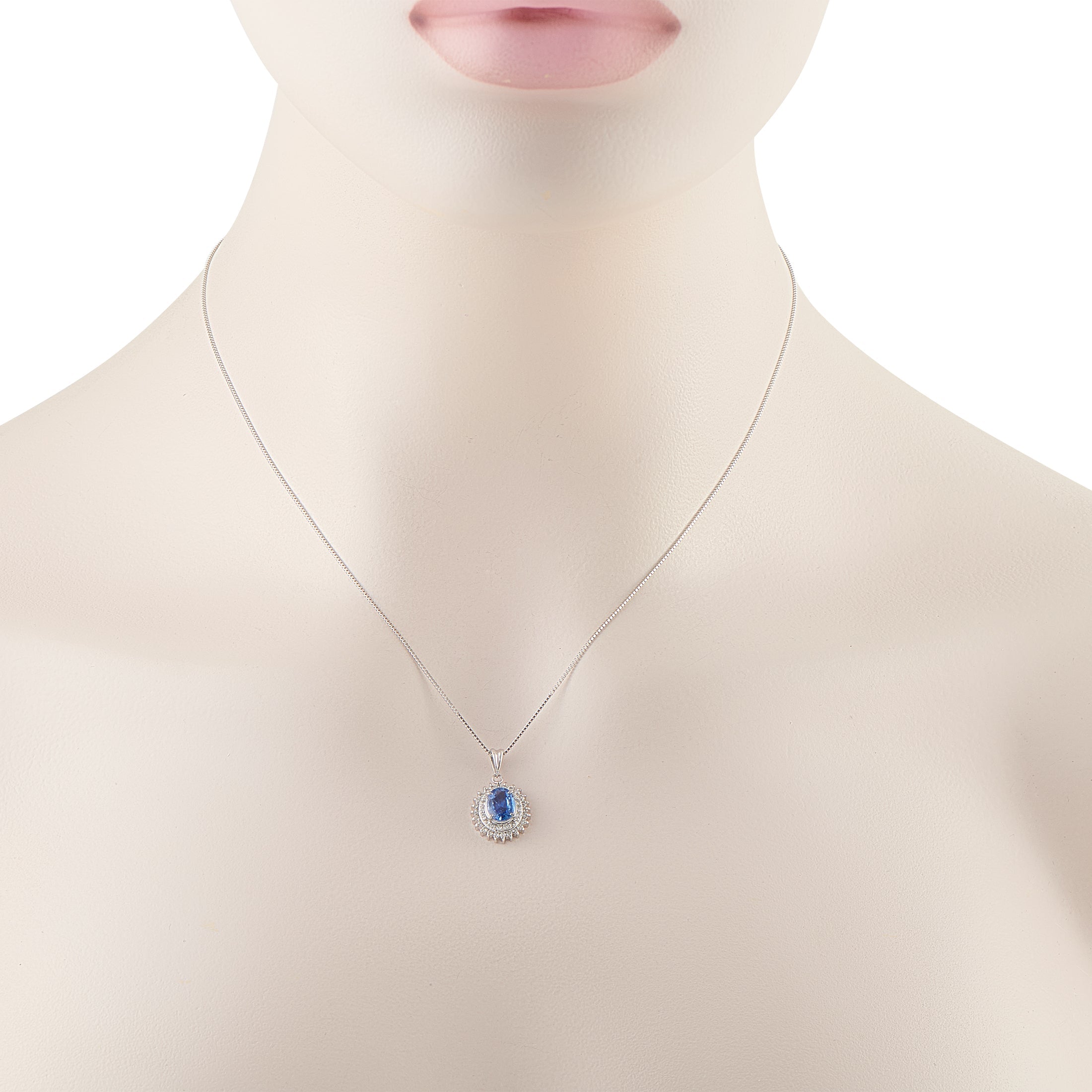 LB Exclusive Platinum 0.33ct Diamond and Sapphire Pendant Necklace MF16-041426