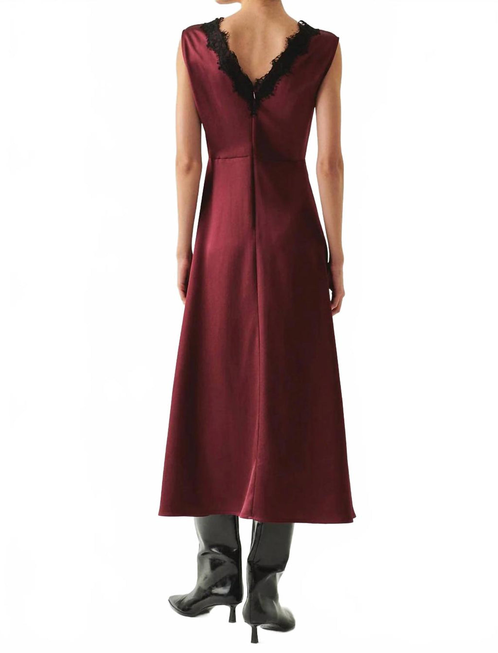 Chana Dress Lace Collar Satin Midi Dress In Red
