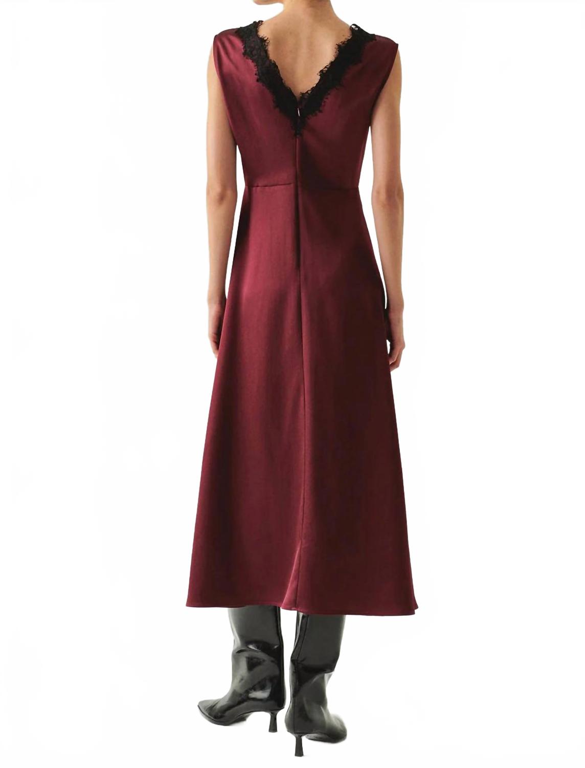 Chana Dress Lace Collar Satin Midi Dress In Red