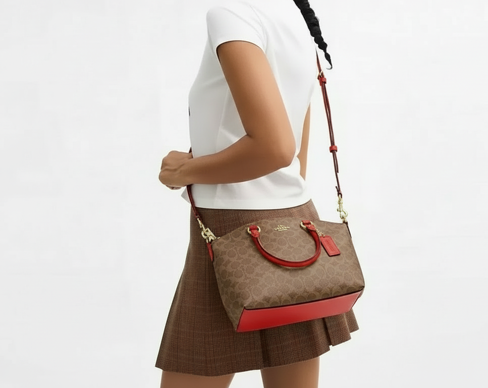 NWT Coach Sadie Satchel Bag In Signature Canvas & Leather