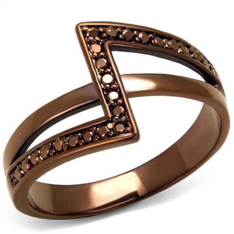IP Coffee light Brass Ring with AAA Grade CZ in Light Coffee