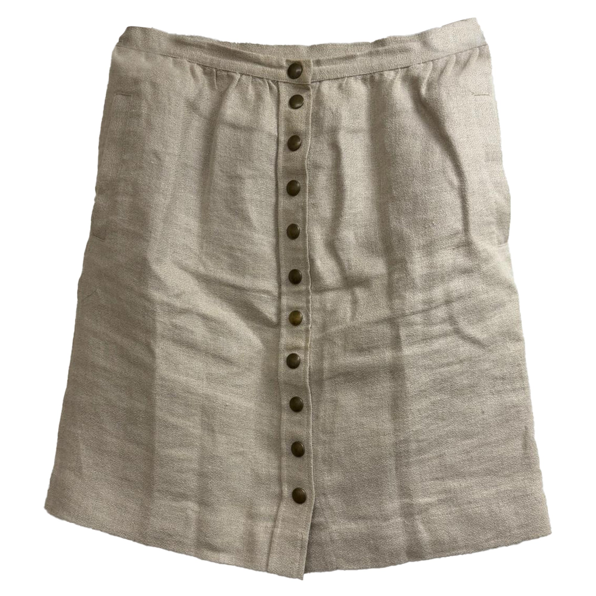 A.P.C. Button-Down Mini A-Line Skirt in Beige Linen