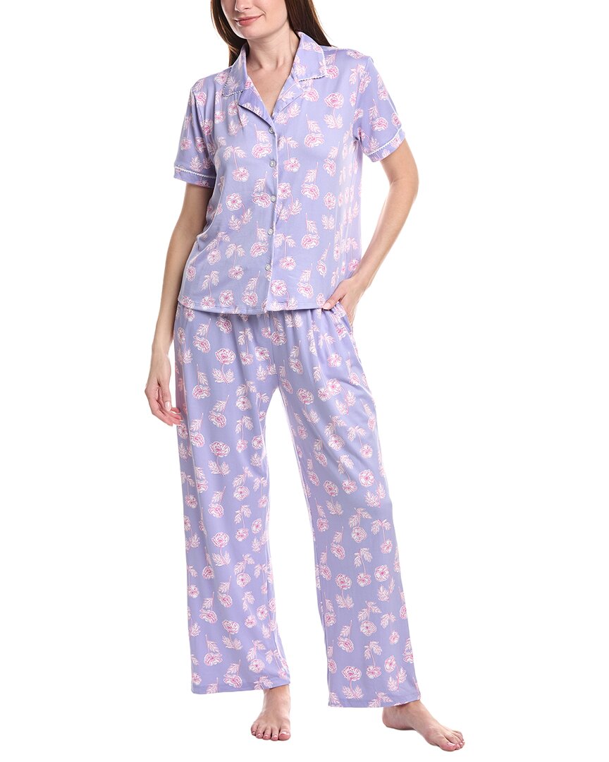 Vera Bradley 3pc Notch Collar Top, Short & Pant Pajama Set