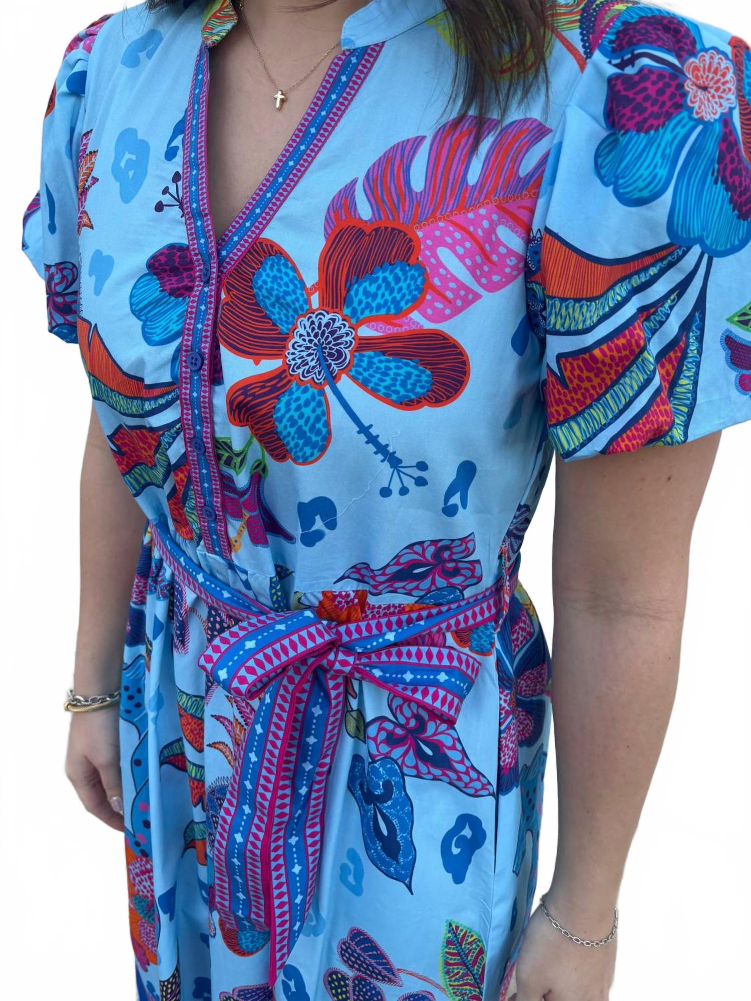 Nova Midi Dress In Azure Safari