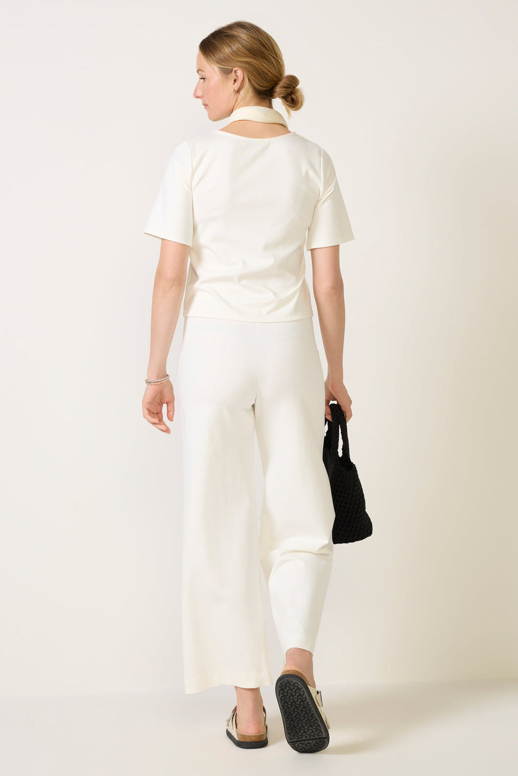 Women's Cropped Ponte Knit Wide Leg Pants