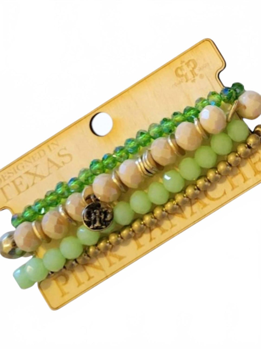 Women's Stretch Stack Bracelet Set In Green/taupe/gold Beaded