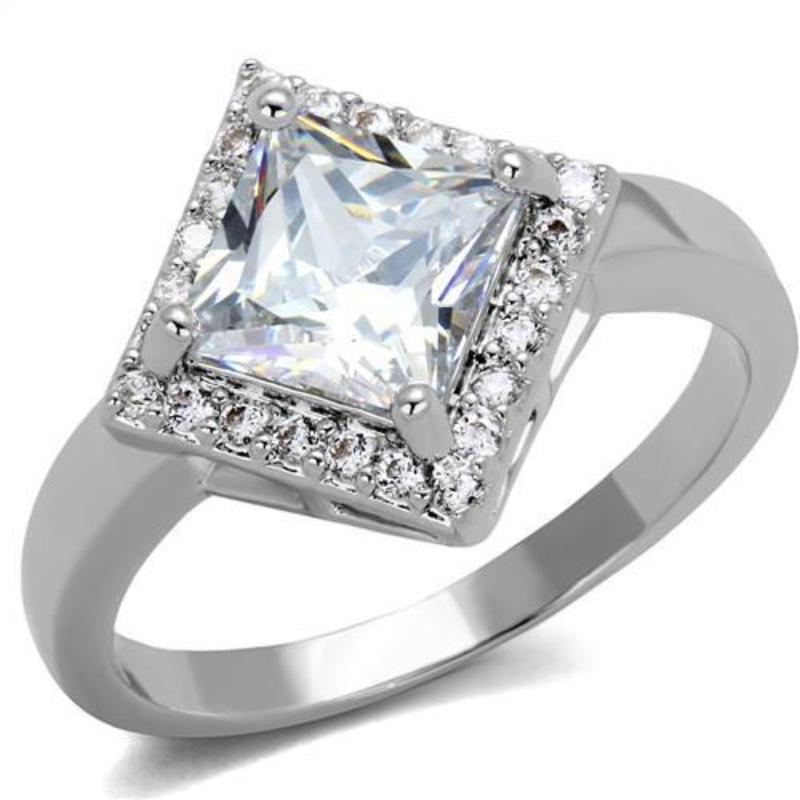 Rhodium Brass Ring with AAA Grade CZ in Clear