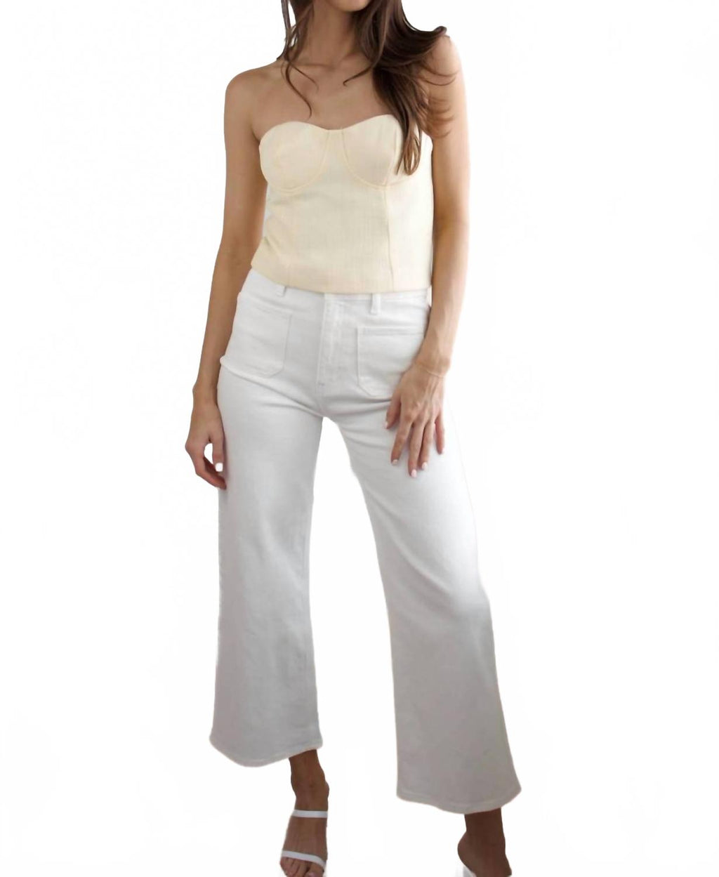Tweed Strapless Top In Butter