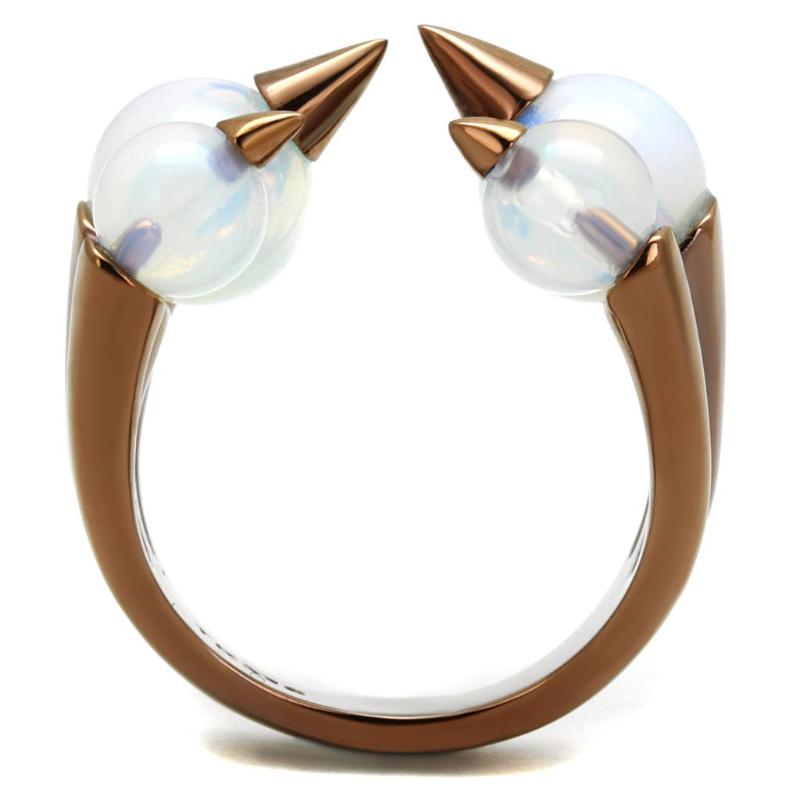 IP Coffee light Stainless Steel Ring with Synthetic Synthetic Glass in White