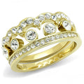 IP Gold(Ion Plating) Stainless Steel Ring with Top Grade Crystal in Clear