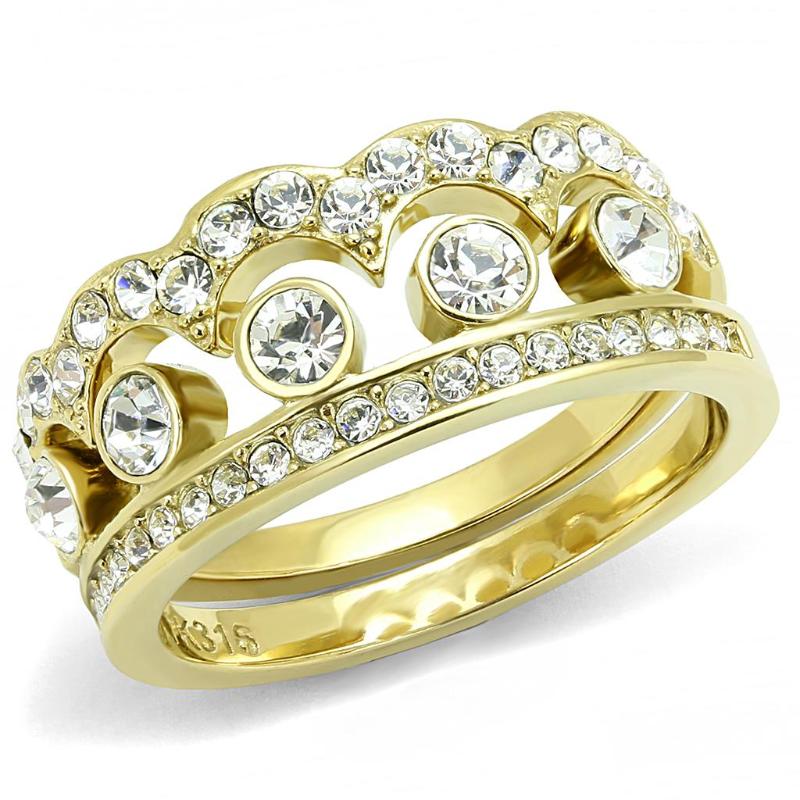 IP Gold(Ion Plating) Stainless Steel Ring with Top Grade Crystal in Clear