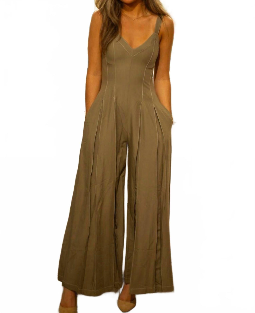 V-Neck Romper In Khaki Erin