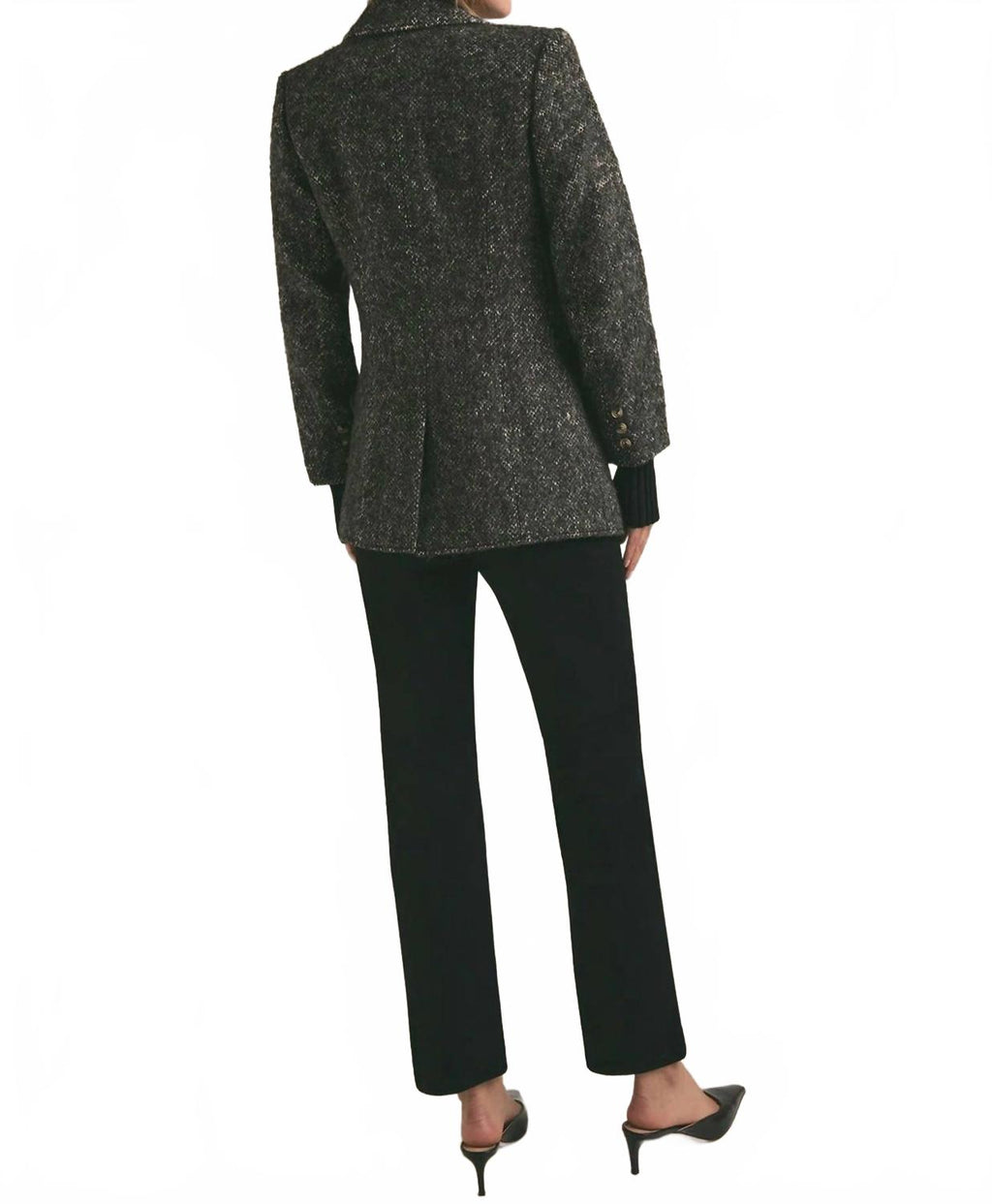 City Cashmere Ribbed Cuffs Blazer In Black