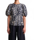 Lino High Neck Top In Abstract Animal Midnight