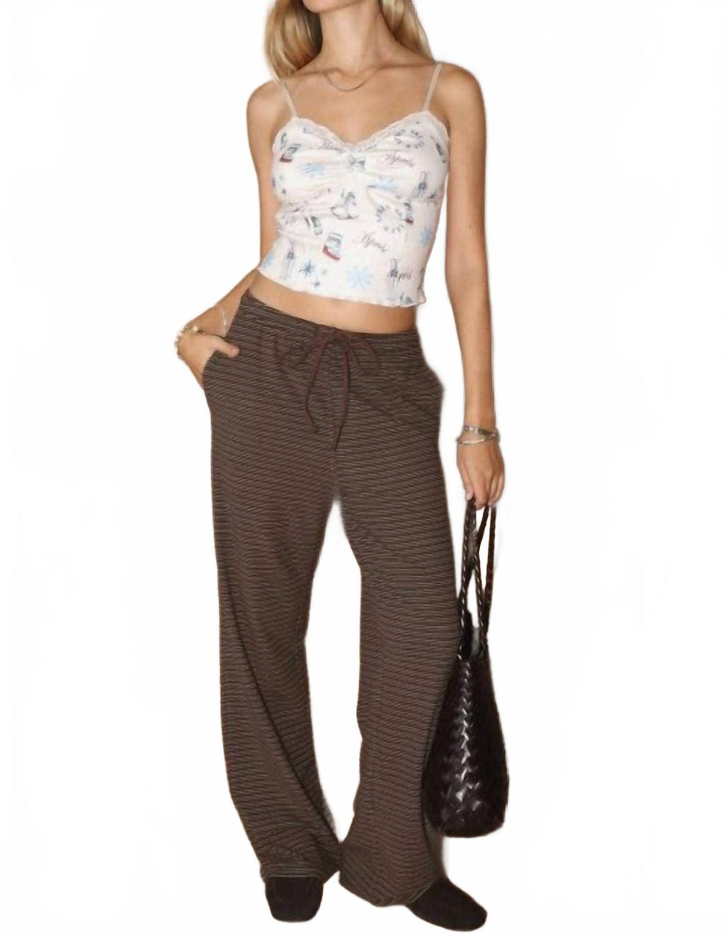 Sweet And Certain Striped Drawstring Lounge Pants In Chocolate