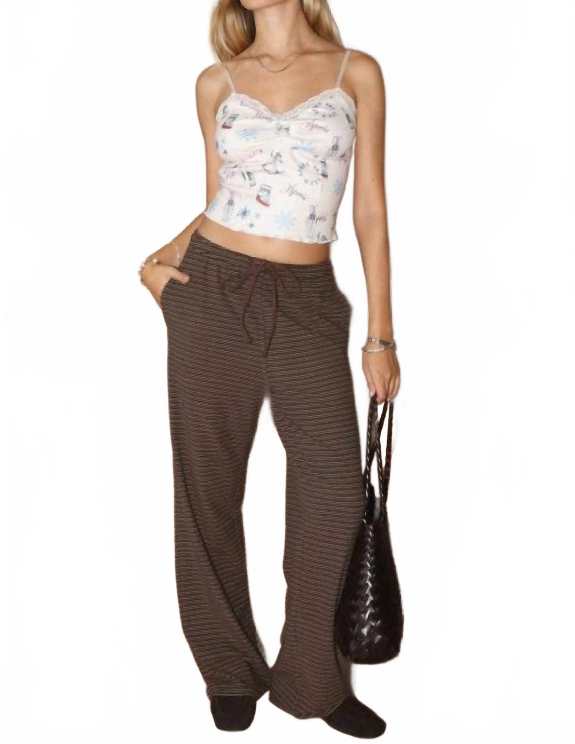 Sweet And Certain Striped Drawstring Lounge Pants In Chocolate
