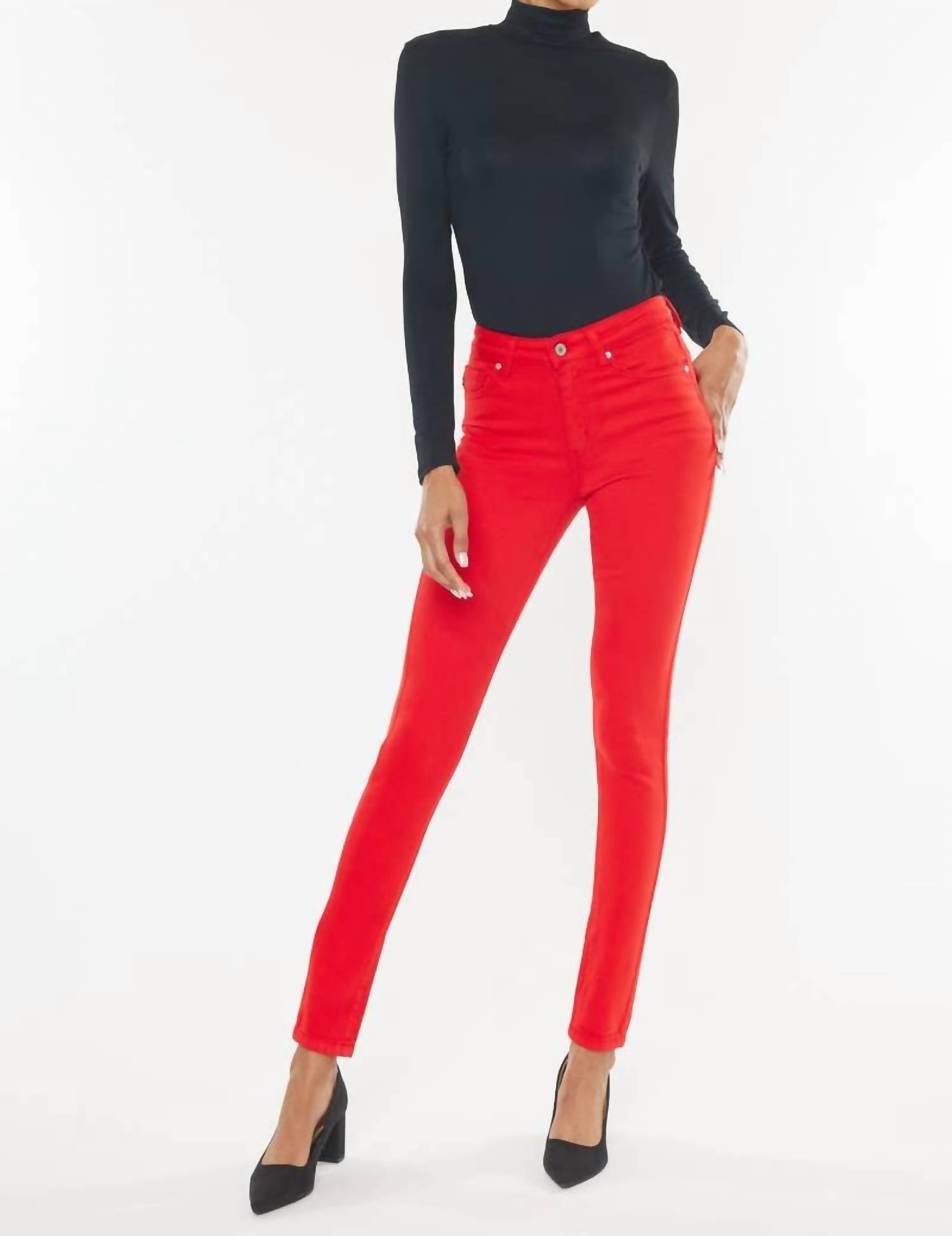 High Rise Skinny Jeans In Red