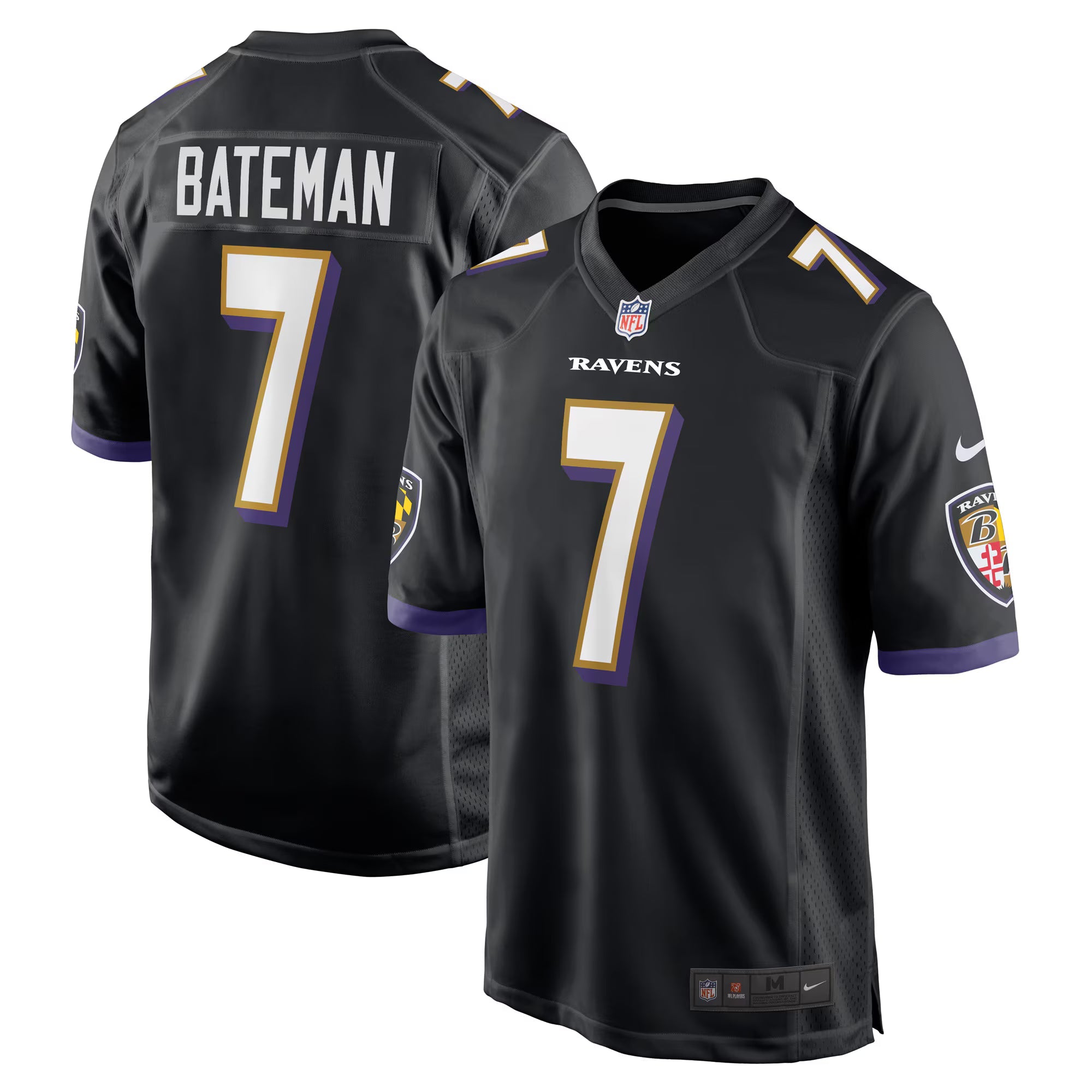 Baltimore Ravens Rashod Bateman Black Game Player Jersey