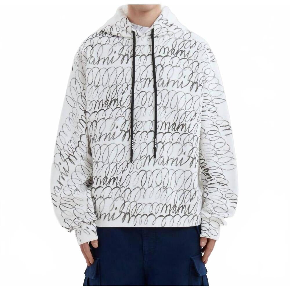 Marni Scribbled Organic Cotton Motif Hoodie - Natural White