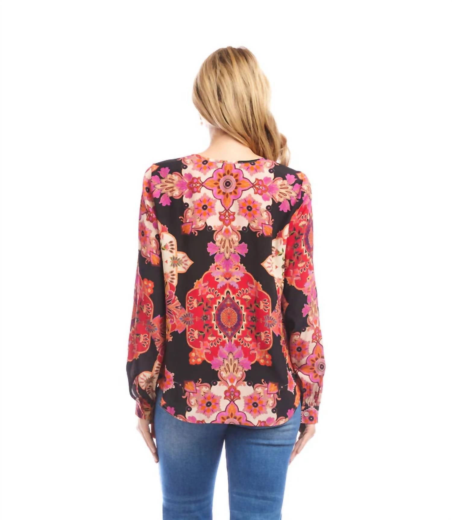 Lavinia Long Sleeve Shirred Blouse In Multi