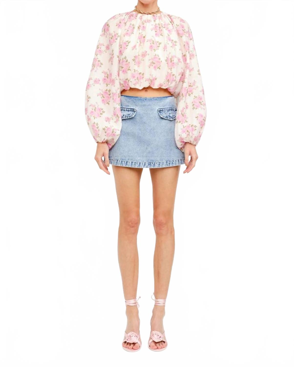 Rose Garden Billowy Floral Blouse In Pink