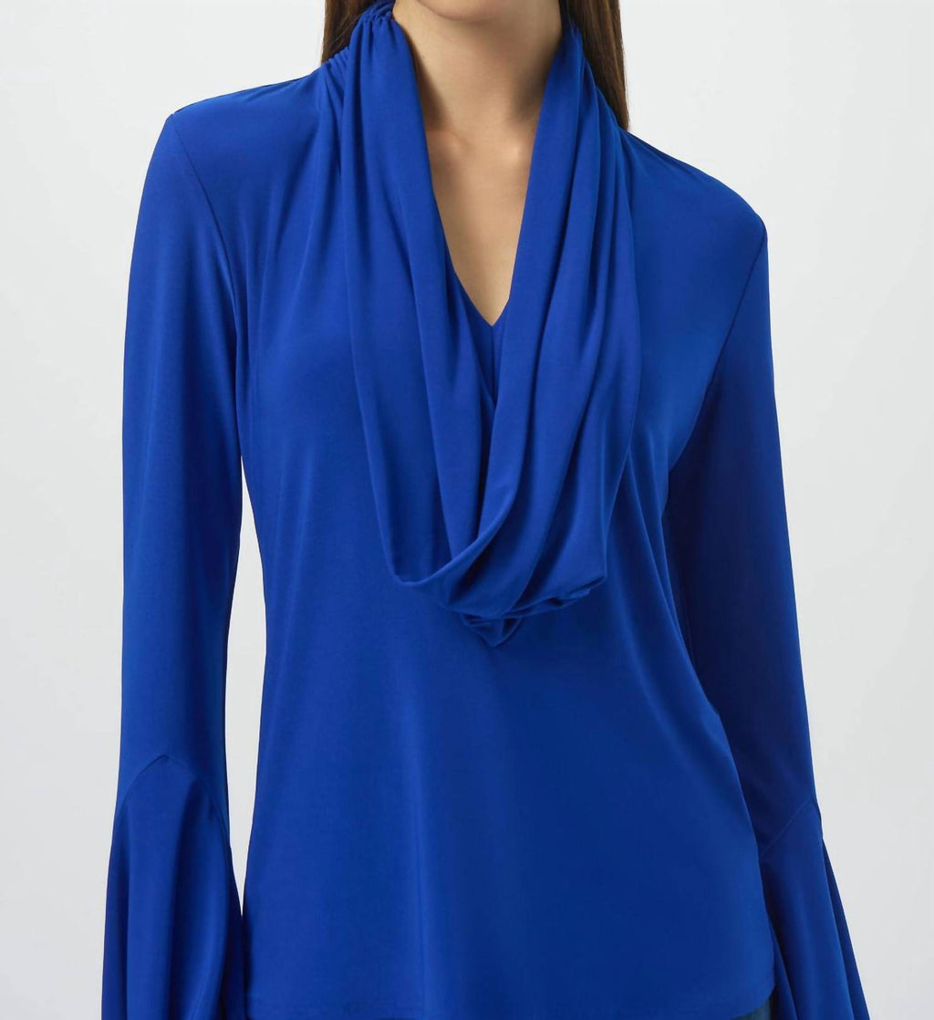 Silky Knit Fitted Cowl Neck Top In Royal Blue