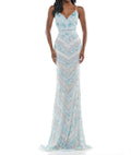 Beaded Mesh Gown In Ice Blue