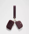 Women's Dual Pouch Plush Fleece Wristlet In Black Plum/gold