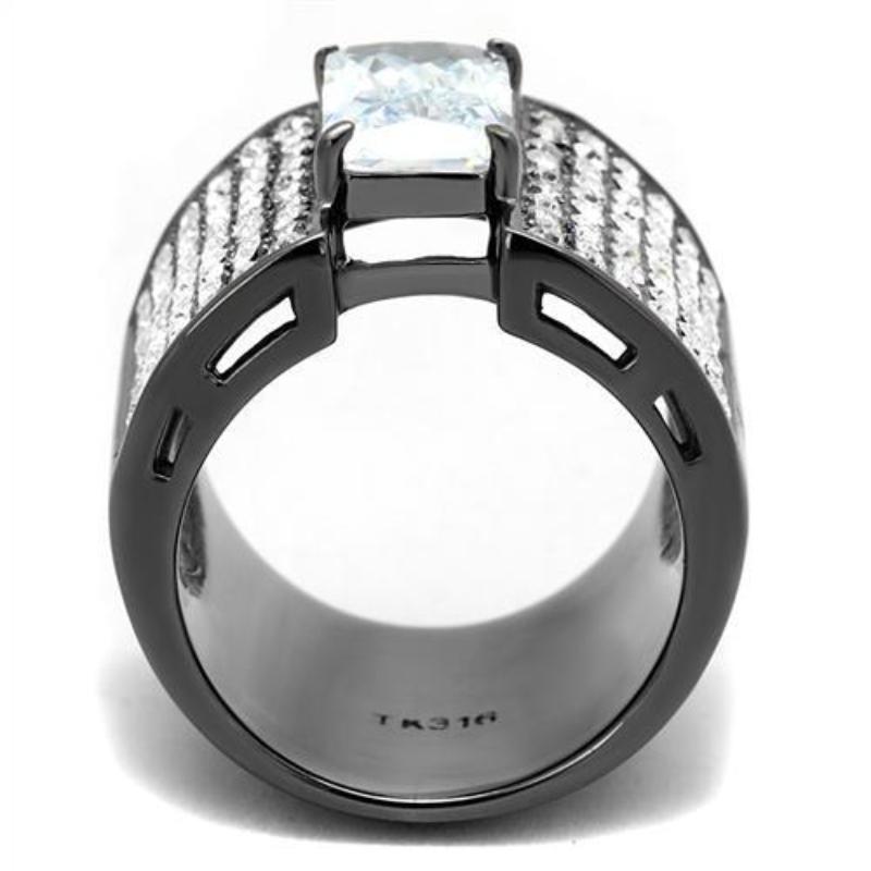 IP Light Black Stainless Steel Ring with AAA Grade CZ in Clear