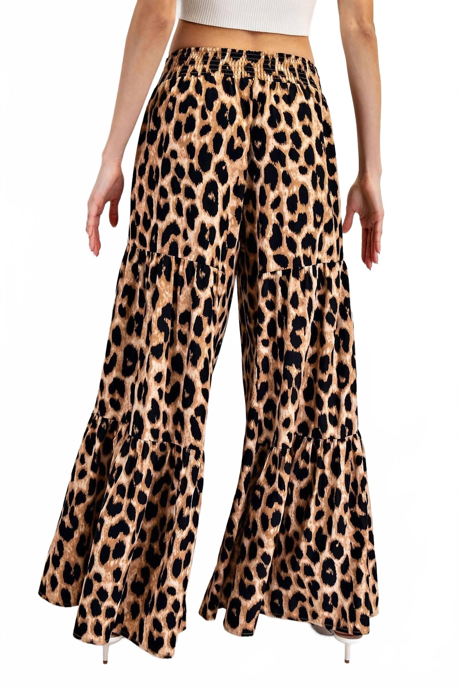 Tiered Wide Leg Pants In Leopard