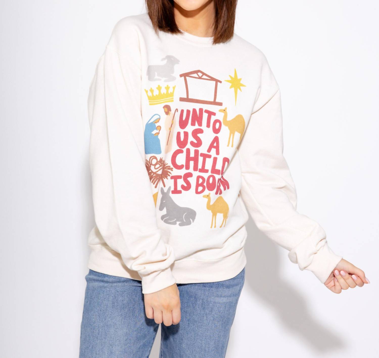 Unto Us A Child Is Born Sweatshirt In White