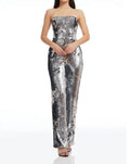 Andy Sequin Strapless Jumpsuit In Silver