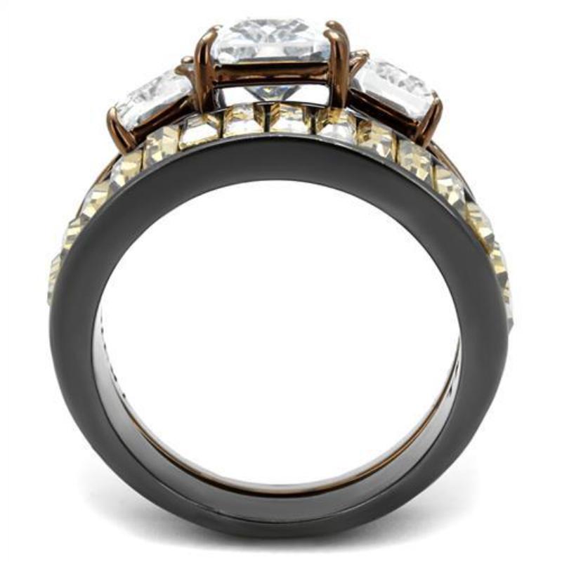 IP Light Black & IP Light coffee Stainless Steel Ring with AAA Grade CZ in Clear