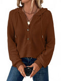 Waffle Button-Up Hoodie Pullover In Caramel