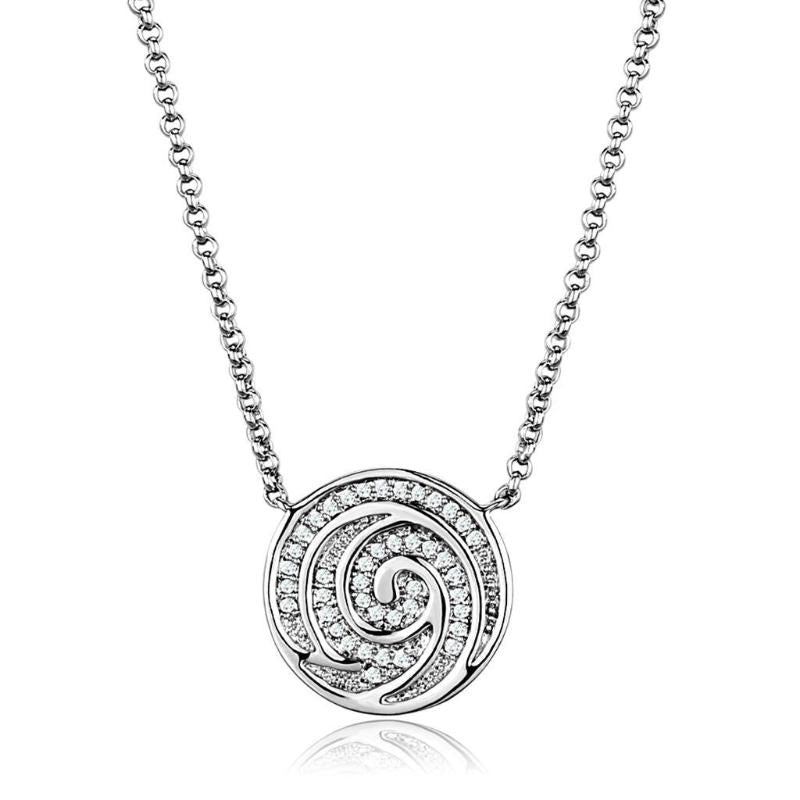 Rhodium Brass Chain Pendant with AAA Grade CZ in Clear