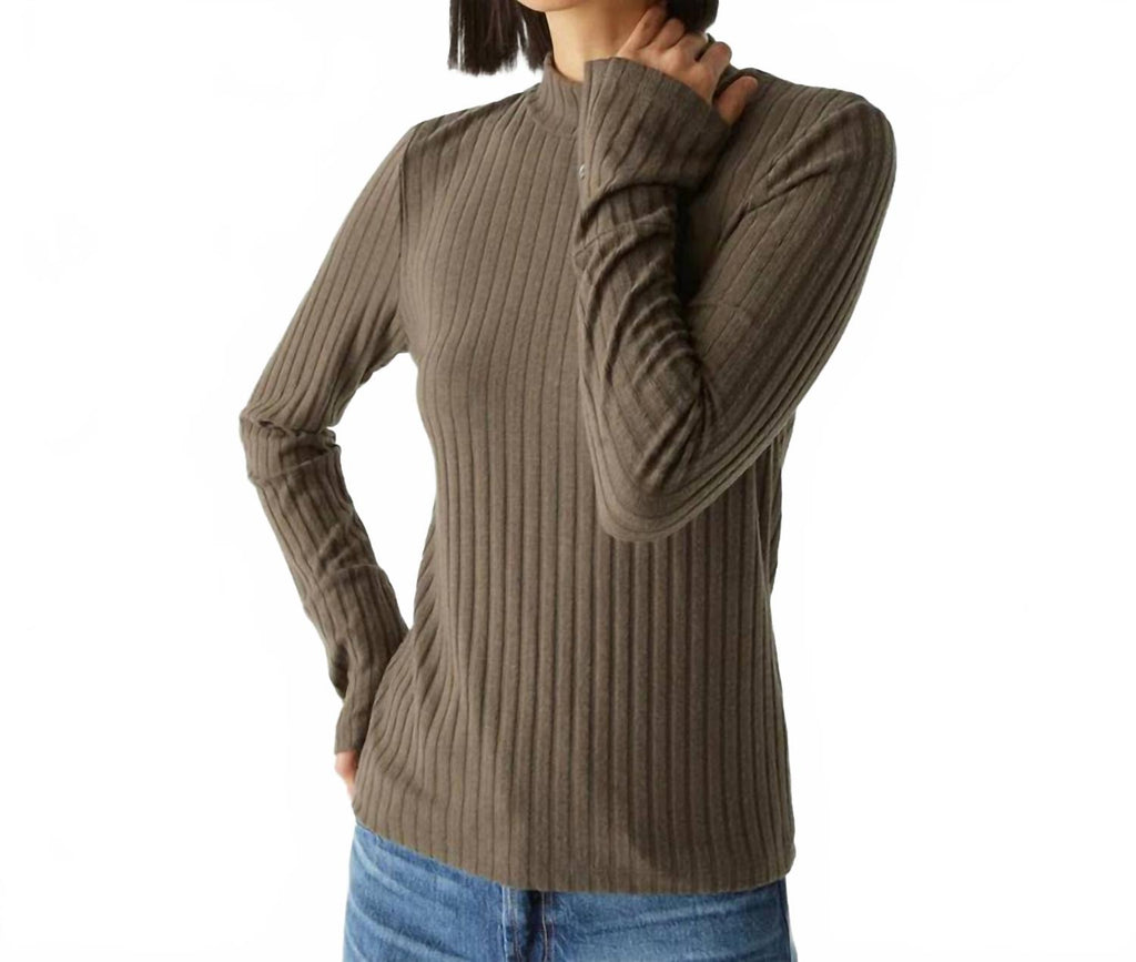 Opal Ribbed Mock Neck Top In Olive