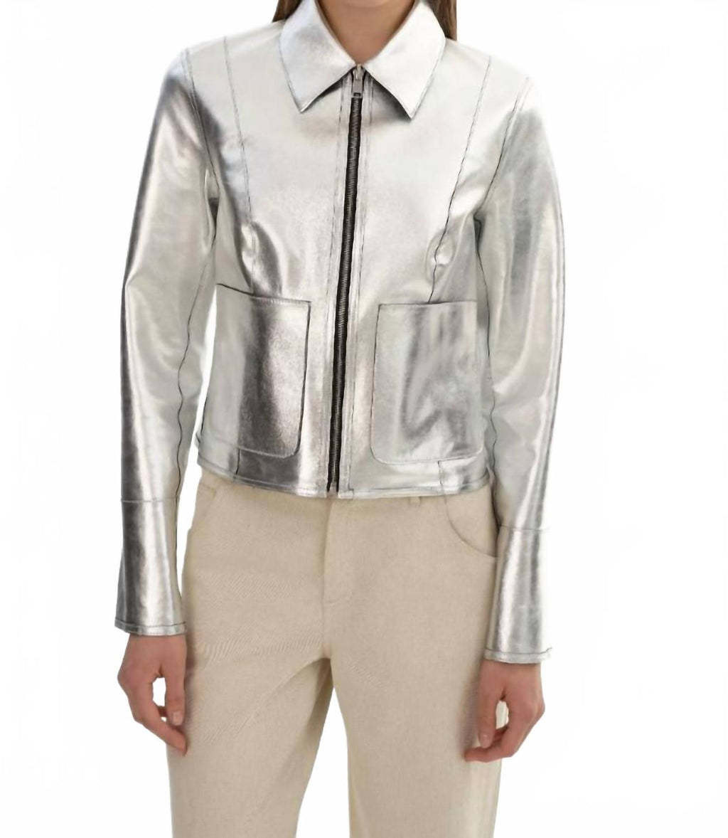 Reversible Leather Jacket In Black/silver