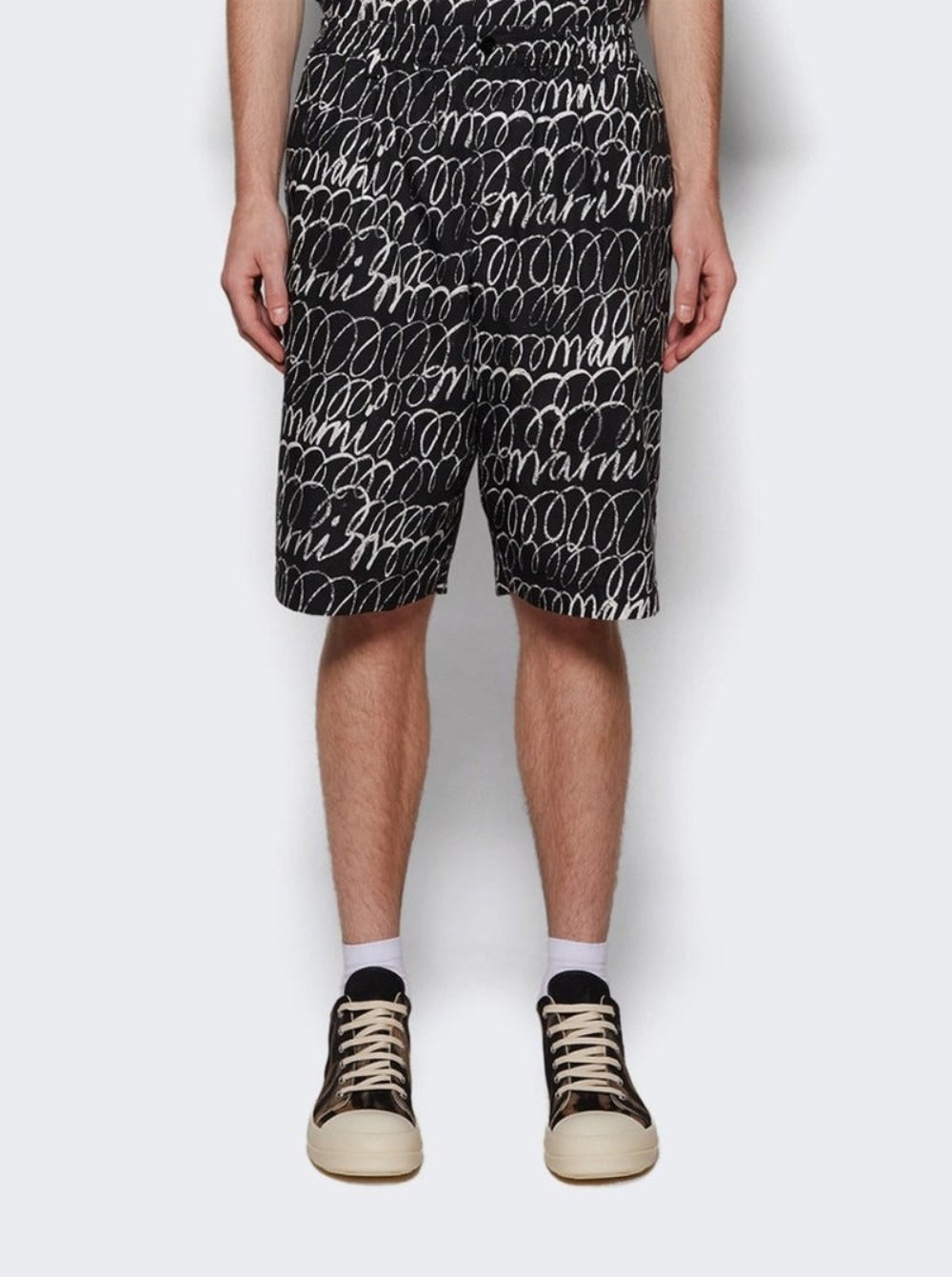 Marni Scribbled Popeline Drawstring Shorts - Black